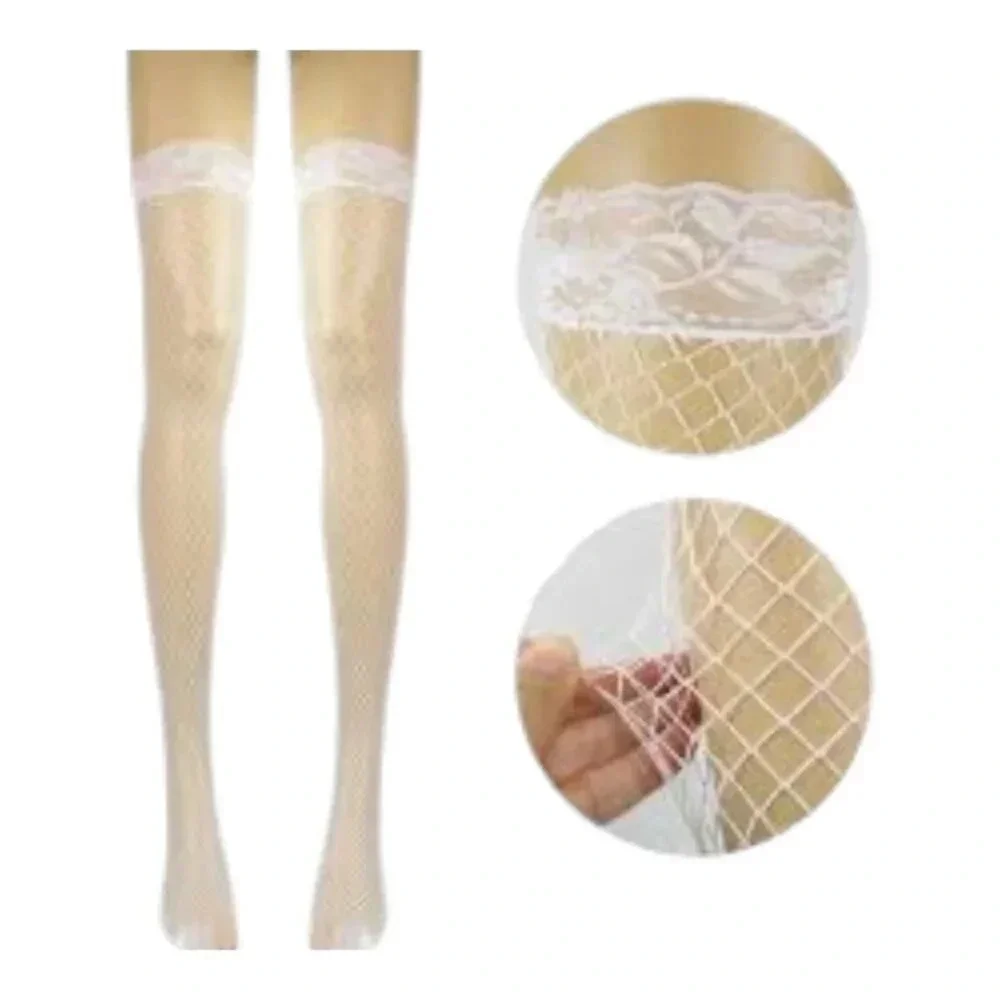 Plus Size WHITE Large Square Fishnet Thigh High Stocking